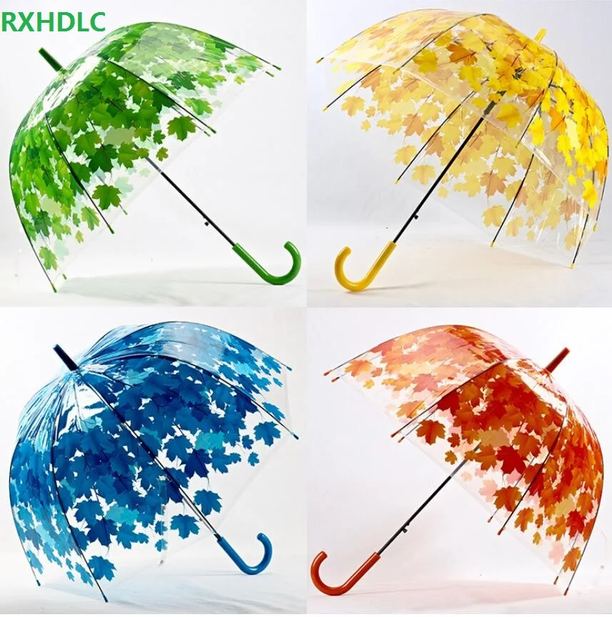 

Free shipping 60pcs/lot Fashion Transparent Thicken PVC Mushroom Green Leaves Rain Clear Leaf Bubble Umbrella For Party Gift