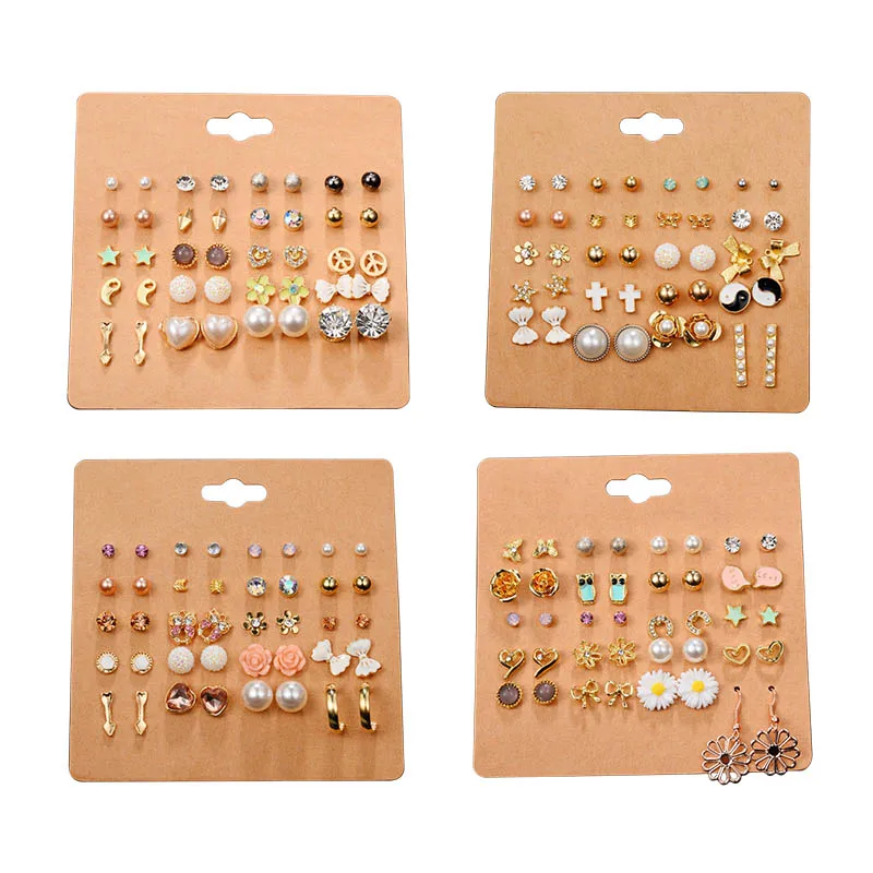 Fashion 20 Pairs Pack Set Brincos Mixed Stud Earrings For Women Crystal