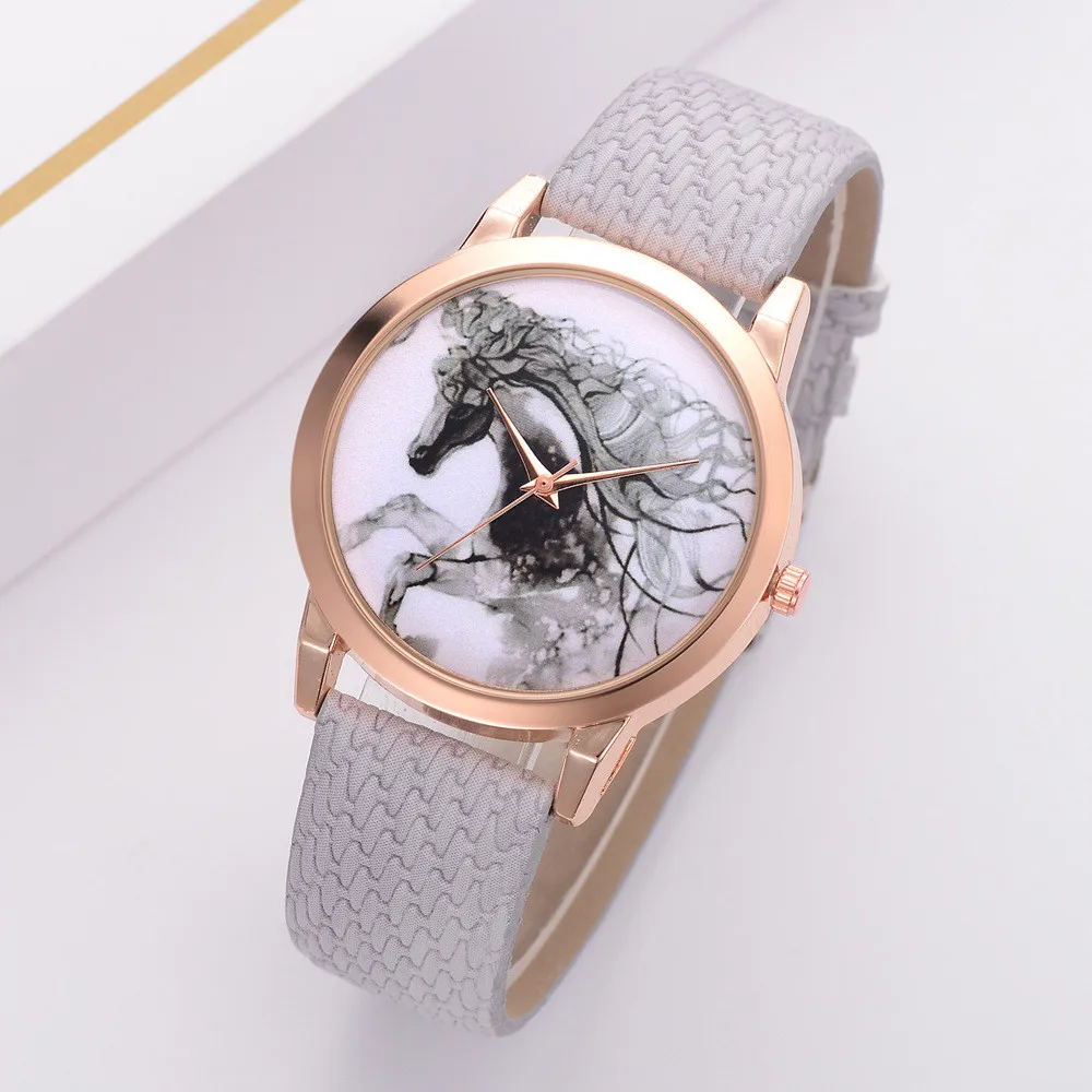 Duobla, женские модные аналоговые кварцевые часы с кожаным ремешком, круглый циферблат с рисунком лошади, многоцветные наручные часы для женщин, relogio, 30Q