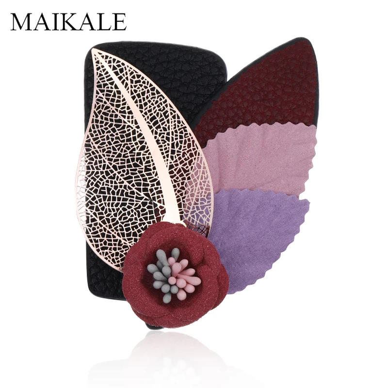 

MAIKALE Colorful Fabric Flower Brooch Pins Hollow Leaf Leather Brooches for Women Clothes Corsage Cardigan Bag Pendant Accessory
