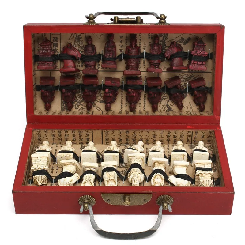 Новейшая китайская деревянная кожаная коробка с 32 фигурами Terra Cotta, шахматный набор, развлекательные шашки, шахматы, традиционные игры