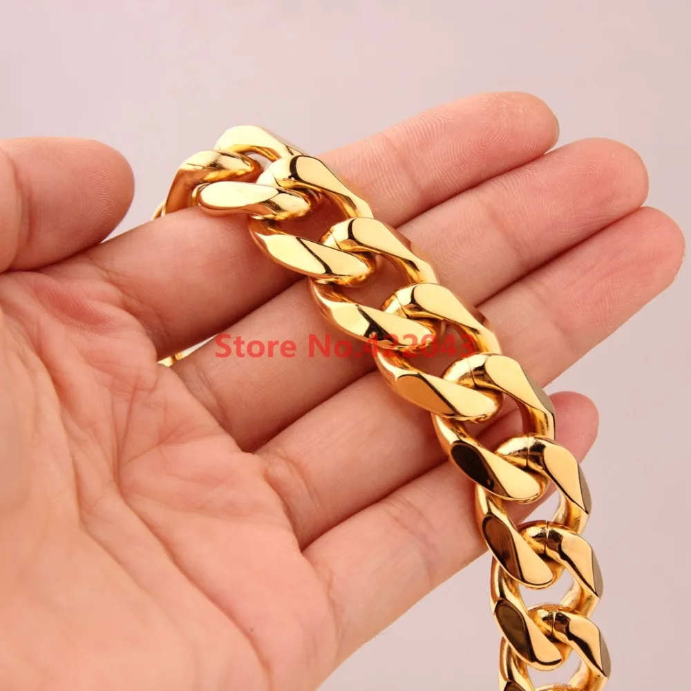 Hotsale 7 40inch Charming Gift Fashion 17mm Stainless Steel font b Gold b font color Cuban