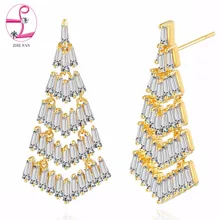 ZHE FAN Luxury Geometric Tiered Tassels Dangle Earrings Women 6 Layered Trapezoid AAA Cubic Zirconia Jewelry Christmas Gift