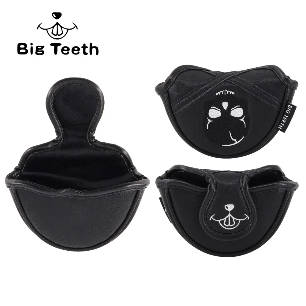Дешевый Большие зубы колотушка Для Гольфа Клюшка Крышка Half Mallet Headcover череп из искусственной кожи магнит чехол Бесплатная доставка