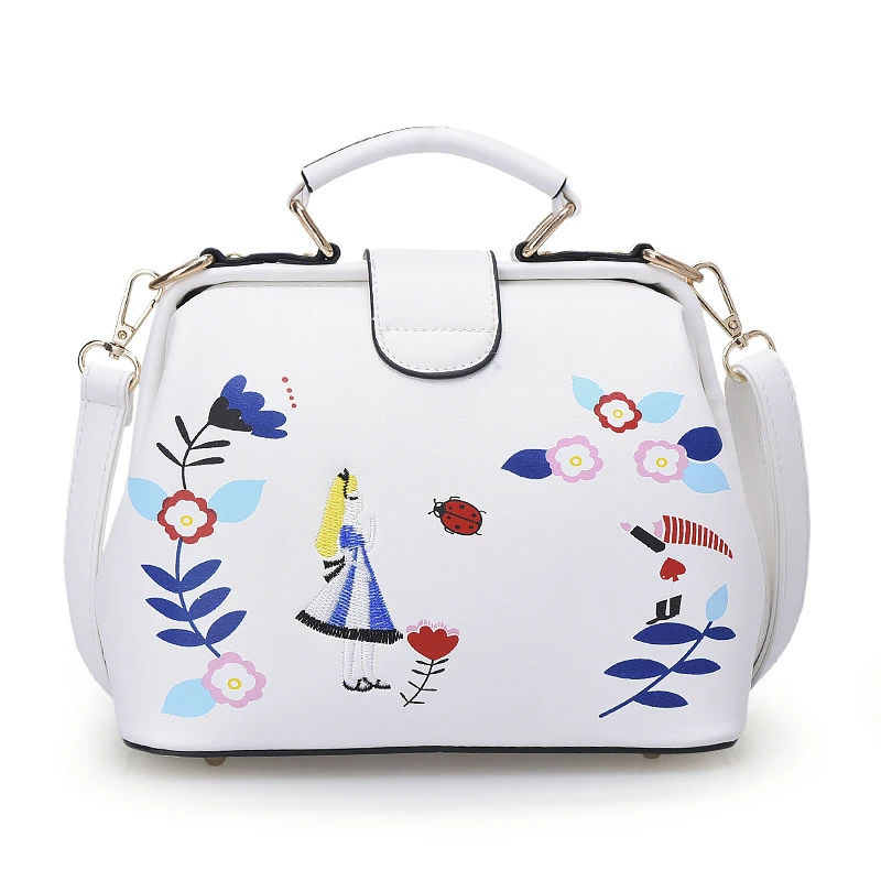 Women Bag Female Leather Handbags Messenger Shoulder Bag Crossbody Tote Black Printing Flower