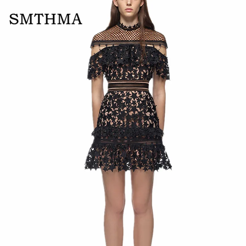 

SMTHMA 2019 new arrival self portait Dress summer Runway black Lace Dress