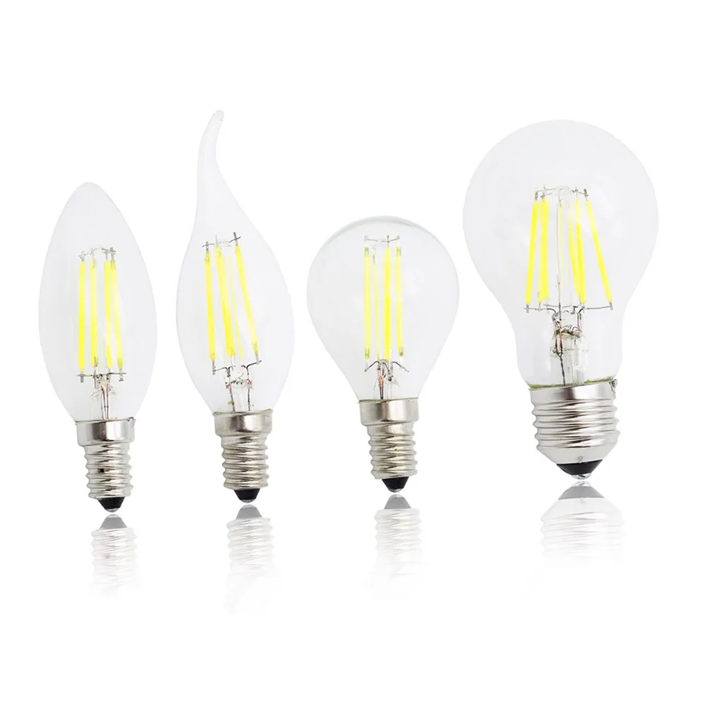 E27 LED Filament Light Glass Housing Bulb E14 Lamp 220V 4W 8W 12W 16W 360 Degree Edison chandelier Replace