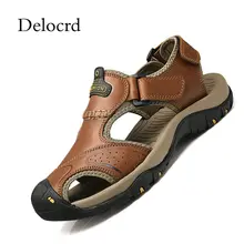 Мужские сандалии из натуральной кожи размера плюс 38-47, Новинка лета, мужская повседневная пляжная обувь в стиле ретро, удобные уличные сандалии Delocrd