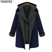 Европейская Коллекция осень-зима, модная кашемировая женская синяя куртка с капюшоном, утолщенное теплое шерстяное пальто, женское длинное пальто, большие размеры 5XL