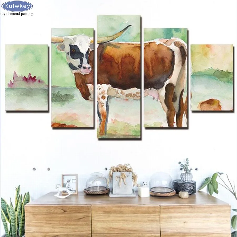 

5pcs animal cow Diamond Painting full square round diamond mosaic full embroidery diamond picture Of Rhinestone home Decoration