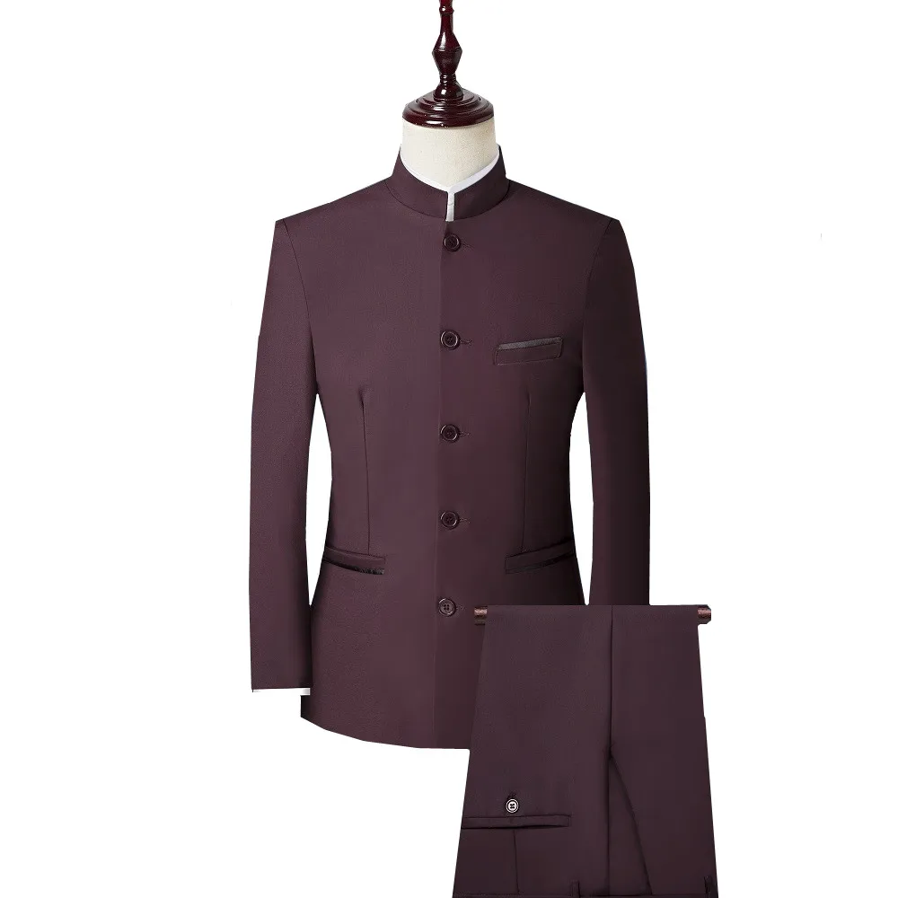 Men 3 piece Suit (Jacket+Pant+Vest) Chinese Style Stand Collar Suit Male Wedding Groom Slim Fit Plus Size 4XL Blazer Set Tuxedo Men 3 piece Suit (Jacket+Pant+Vest) Chinese Style Stand Collar Suit Male Wedding Groom Slim Fit Plus Size 4XL Blazer Set Tuxedo