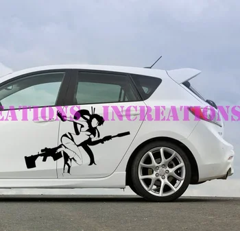 

For 1Set/2pcs Anime Sexy Girl With Riffle Stripe Universal Any Car Decals Sticker Ser Of 2 Car styling