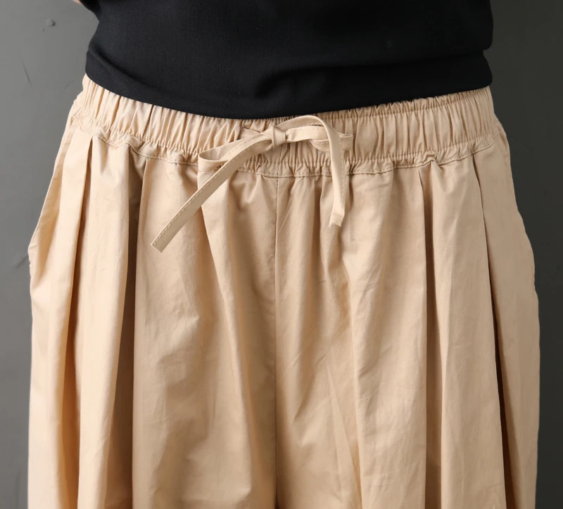 #0609 Wide Leg Pants Loose Casual Elastic Waist Cotton Linen Pleated Pants Women Korean Fashion Calf-length Trousers Big Size #0609 Wide Leg Pants Loose Casual Elastic Waist Cotton Linen Pleated Pants Women Korean Fashion Calf-length Trousers Big Size