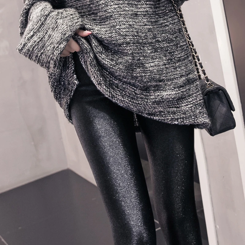 black shiny skinny trousers