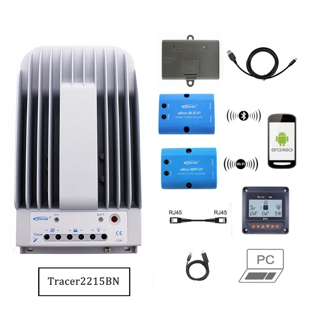 Tracer2215BNN 20A MPPT Контроллер заряда 2215BN MT50 eBox-WIFI-01 eBox-BLE-01 Bluetooth eLog01 RTS300R47K3.81A ПК