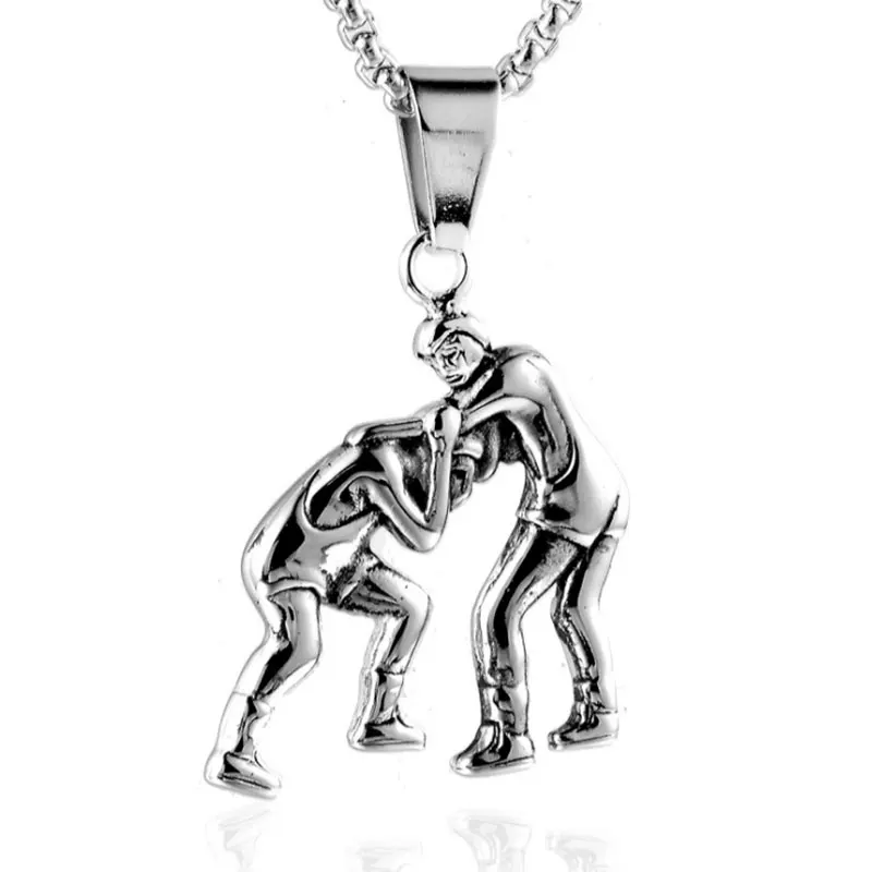 

Stainless Steel Wrestle Pendant Necklace For Men Fitness Sport Necklace Figure Charm Bodybuilding Gym Sport Team Jewelry
