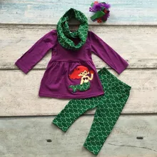 AUTOMNE/Hiver écharpe ensemble enfants coton costume bébé filles sirène 3 pièces imprimer pantalon boutique vêtements enfants vêtements assortis arc