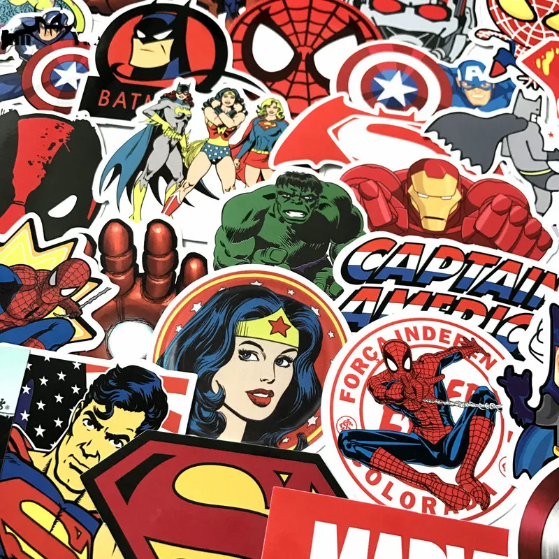 

50Pcs/Lot Stickers MARVEL Avengers Super Hero DC Comic Car Laptop Notebook Decal Fridge Skateboard Batman Superman Hulk Iron Man