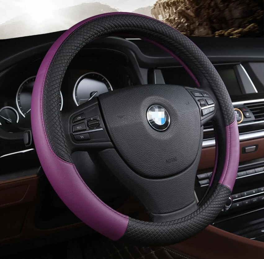 Breathable Synthetic Leather Car Steering Wheel Cover Black with Red