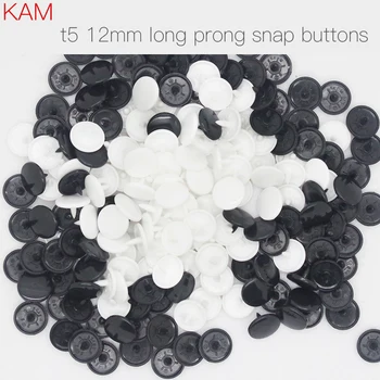 

200sets white or black longer pin KAM Round Circle Snap Button 12mm 20 T5 Glossy Plastic Fastener buttons