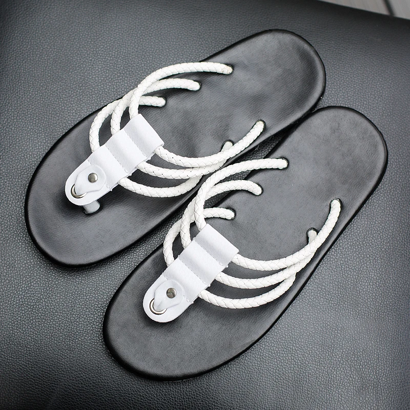 

Sandals Men Sandalias Hombre Simple Sandals for Male Summer Beach Shoes Flip Flops Slip on Flats Slippers Rope Style C4