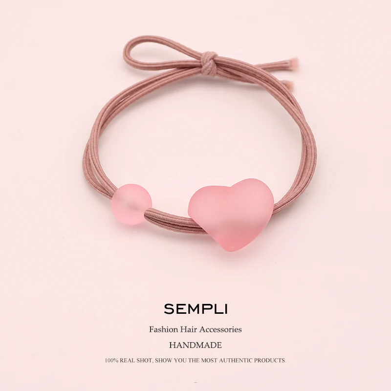 

Sempli High Quality Nylon Elastic Love Hair Bands for Women Frosted Transparent Bead Rubber Band Lady Hair Accessories Scrunchie