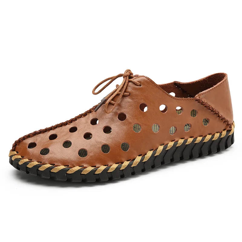 

2019 New Hollow Out Men Loafers Genuine Leather Shoes for Man Driving Shoes Moccasins Business Boat Shoes Chaussure Homme