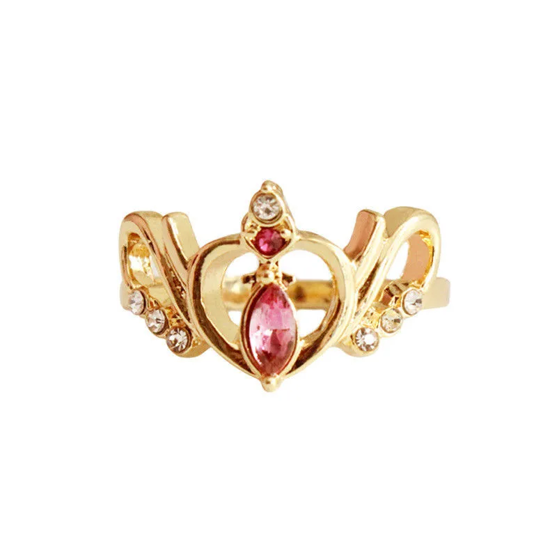 

Anime Sailor Moon ring Crown Hollow Sweet Heart Rings Jewelry cosplay prop accessories