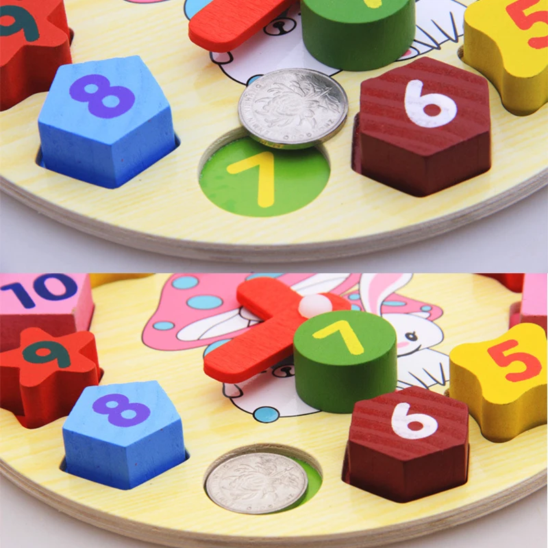 Деревянный 3D головоломки Геометрия детские часы, игрушки для детей учить время номер Форма Цвет обучения блоки Ранние развивающие игрушки для детей