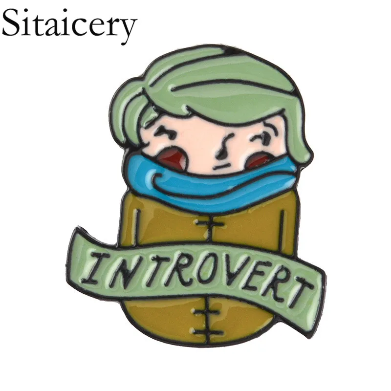 

Sitaicery Introvert Lapel Pin Wearing A Scarf Introverted Boy Enamel Brooch Because Dometimes Home Is The Most Fun Place Badge