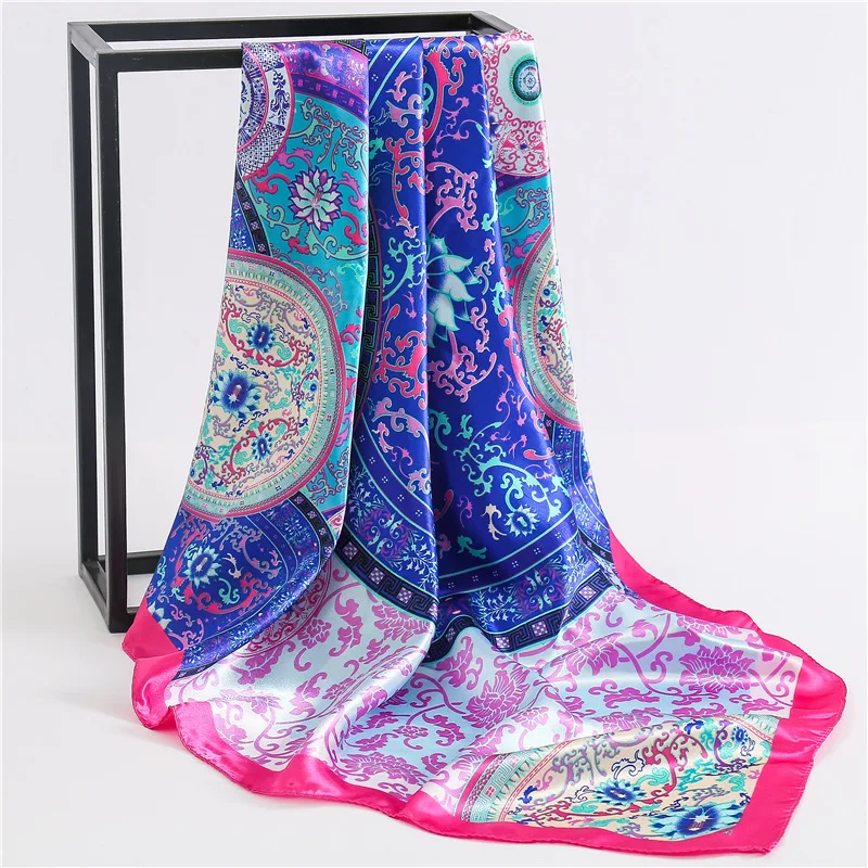 

2019 New Women's Square Silk Scarf Ladies Shawls and Wraps Soft Small Office Scarf Hijabs Foulard Neckerchief 90*90cm
