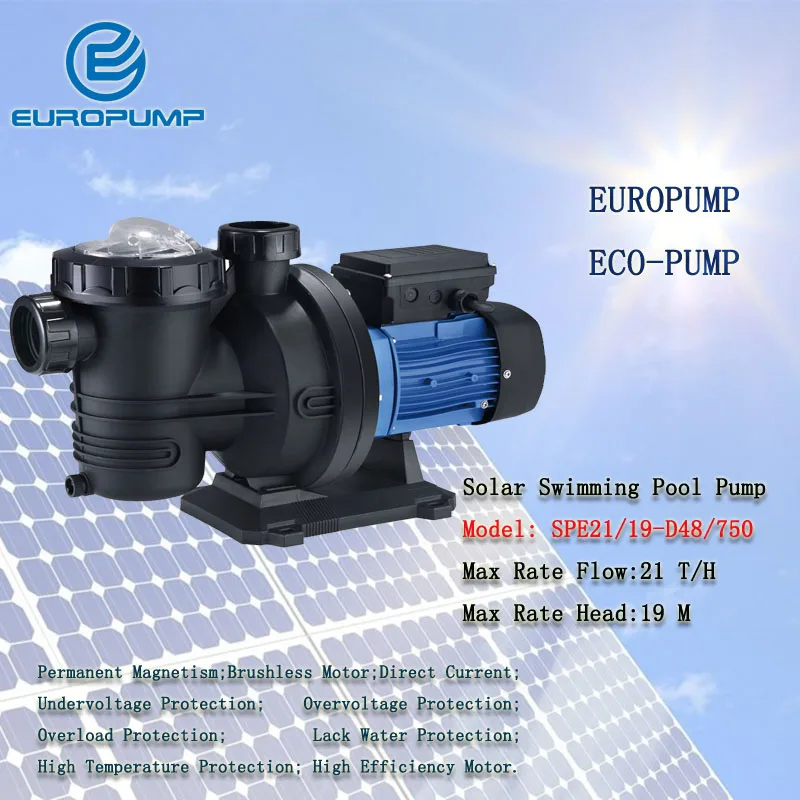 Модель EUROPUMP (SPE21/19-d48/750) Поверхностный насос Солнечный водяной для бассейна