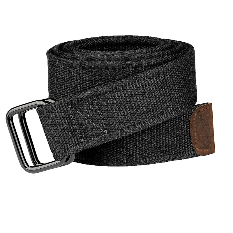 Plus Size 100-190Cm Big Tall Mens Double Ring Buckle Cotton Canvas Cloth Fabric Belts Web Belt Black Waist Jea