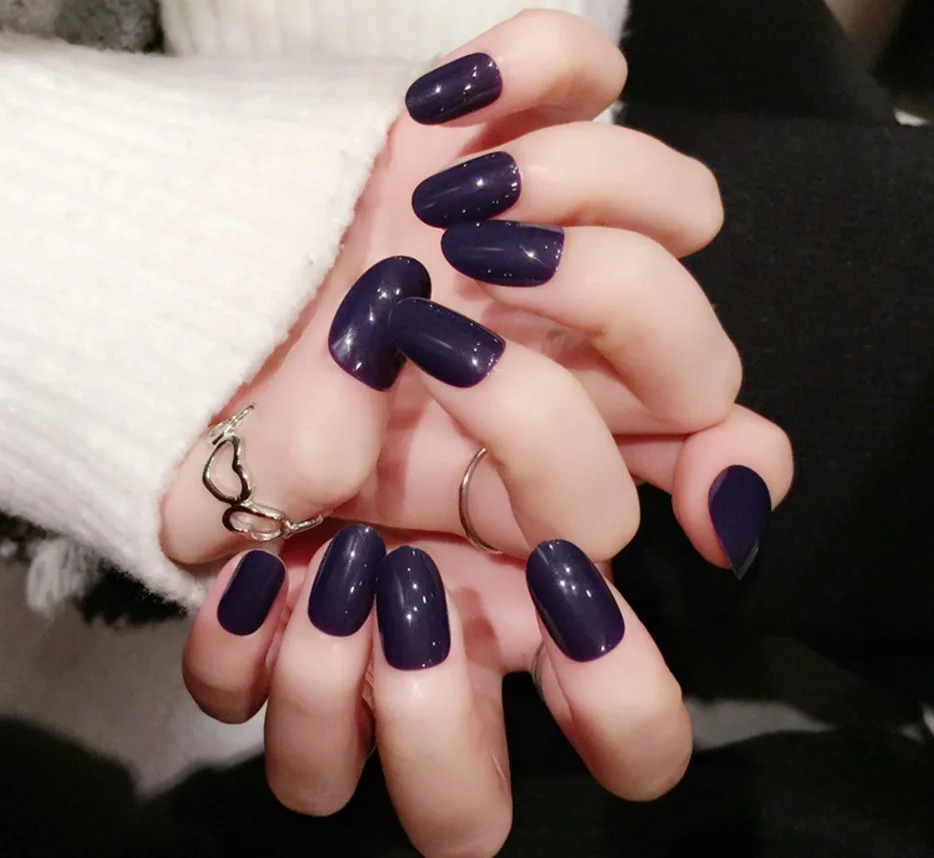 Новинка 2017 фиолетовый накладной ноготь короткий дизайн полный декоративная