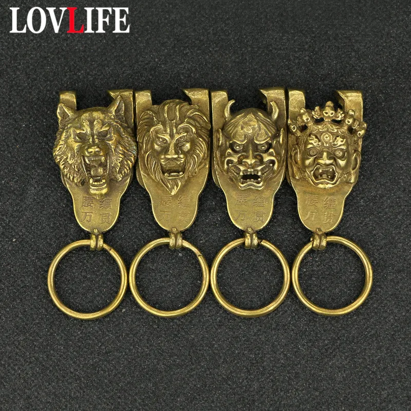 

Chinese Style Brass Hannya Ghost Keychains Accessories Jewelry Copper Animal Tiger Lion Belt Hanging Buckle Men Key Chains Ring