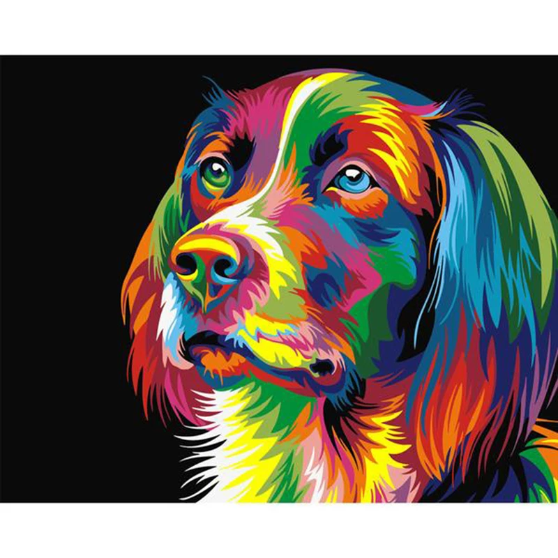 

Picture Colorful Dog Head DIY Painting By Numbers Modern Wall Art Canvas Painting For Unique Gift Home Wall Artwork 40x50cm