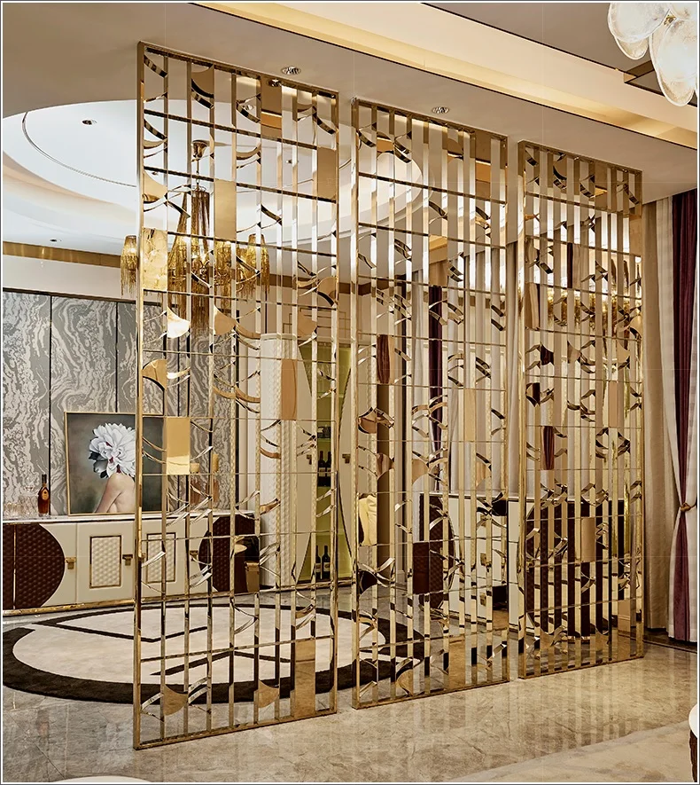 

Decorative Interior Metal Wall Divider Panels / Architectural Metal Screens Gold Vanish / Artisan Stainless Steel Screen Wall