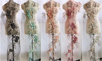 

Flower Embroidery Large Applique Patch Lace Fabric Sew On Cloth Dress Decoration Stick Accessory Lace Fabric