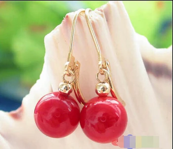 

FREE shipping> >>> S615 NATUREL 9.5MM RED CORAL BEAD DANGLE EARRING