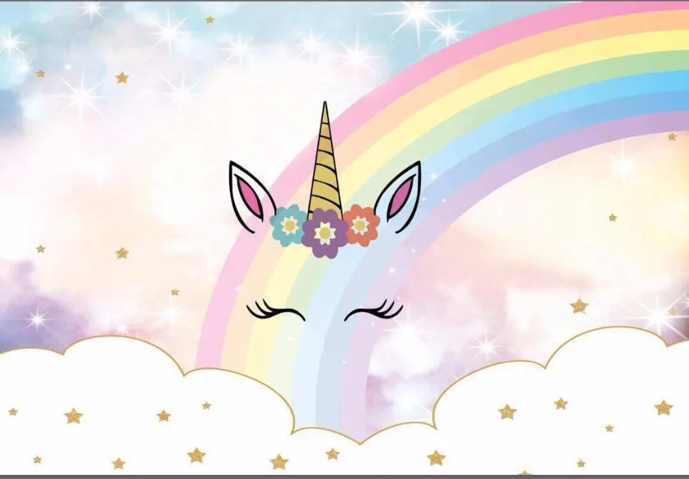 Download 7x5FT Clouds Rainbow Sky Gold Stars Unicorn Flowers Custom ...