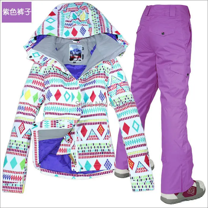 2016 purple ski suit for women bright snowboarding skiing suit white
