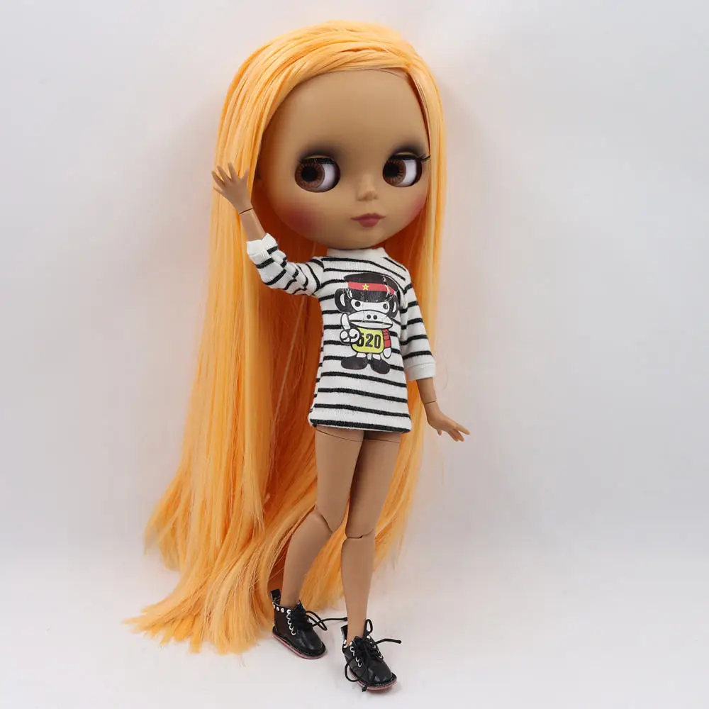 Кукла Blyth, 30 см, темная кожа, матовое лицо, оранжевый цвет, мягкие прямые волосы, 1/6 суставов, тело, ледяной SD, сделай сам, высокое качество, игрушки в подарок - Цвет: Серый