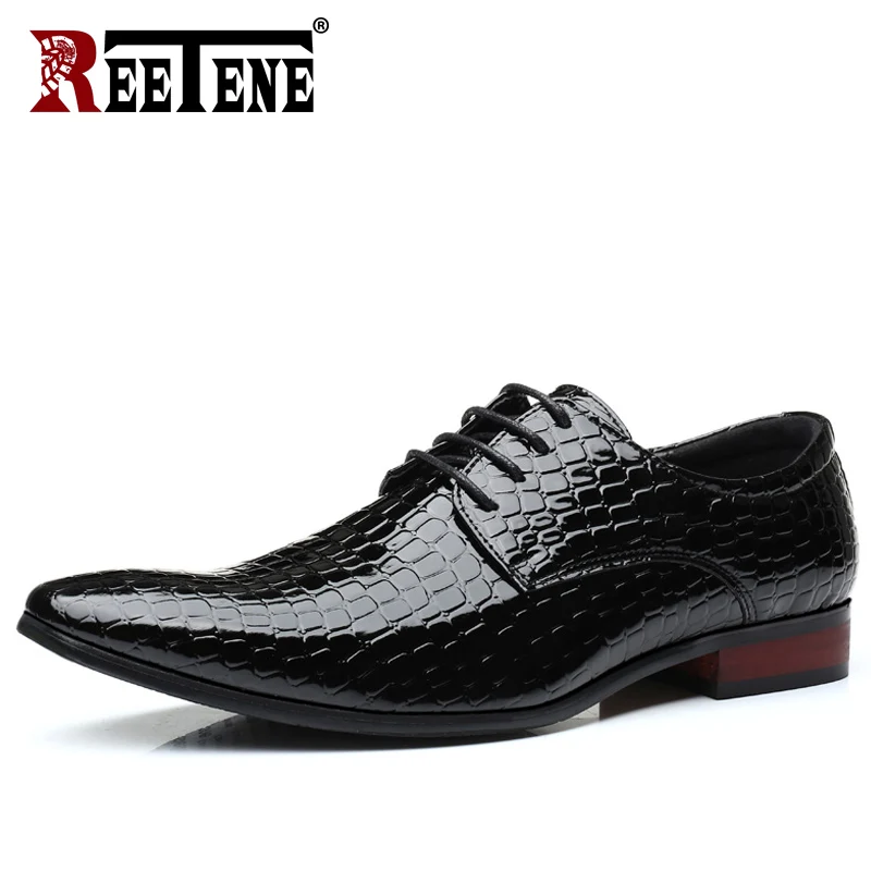 

REETENE Siz 38-48 Fashion Leather Shoes Men Dress Shoes Pointed Toe Oxfords Shoes For Men 2018 Designer Luxury Formal Men Shoes