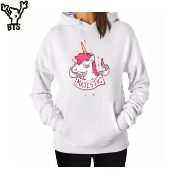 

Unicorn Hoodies Women Pink Majestic Cartoon Printed Women Hoodies Sweatshirts Set White Long Sleeve Fashion Sweatshirt Brand
