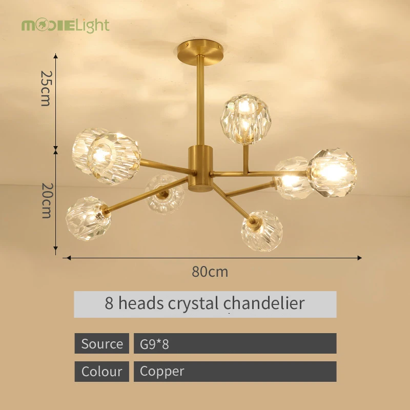 Американский пост современный RH Лофт Led G9 люстра гостиная медная светодиодная люстра освещение фойе хрустальные абажуры подвесной светильник - Цвет абажура: 8 heads