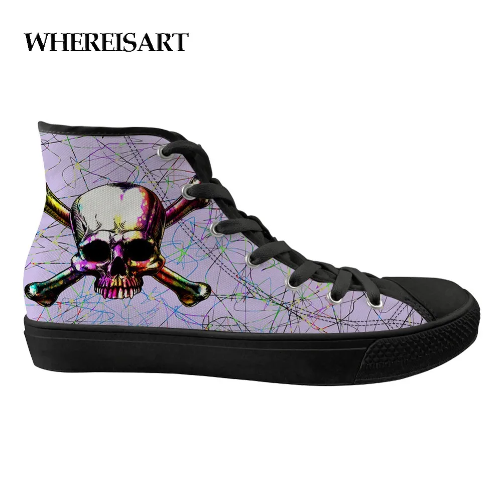 

WHEREISART Vulcanized Shoes Men Casual Skull Printing Shoes Male Trendy High Top Flat Canvas Shoes Chaussure Zapatos de Hombre