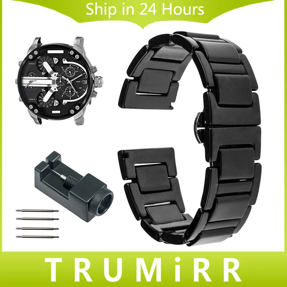 20mm Full Ceramic Watchband Link Remover for Diesel Men Women Watch Band Butterfly Clasp Strap Wrist