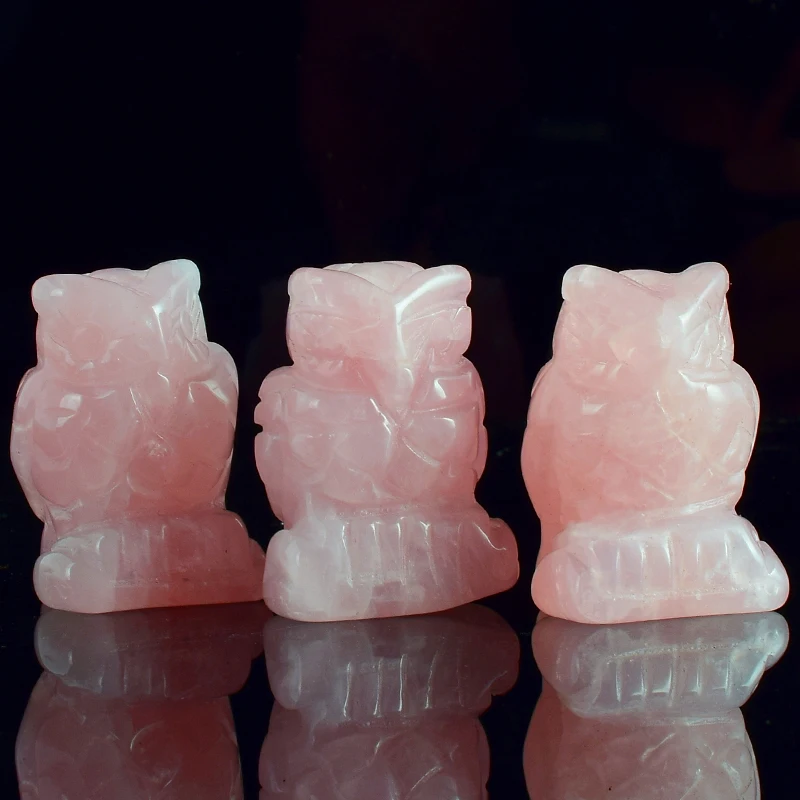 1,5 дюймов натуральный камень розовый кварц Сова фигурки мини животные ремесло резные минеральные целебные кристаллы статуя для детей домашний декор