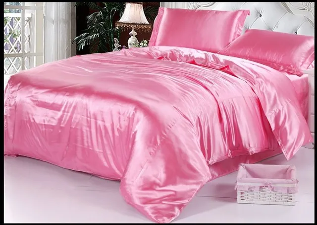 luxury pink silk bedding set satin sheets super king size queen full pink satin sheet set queen