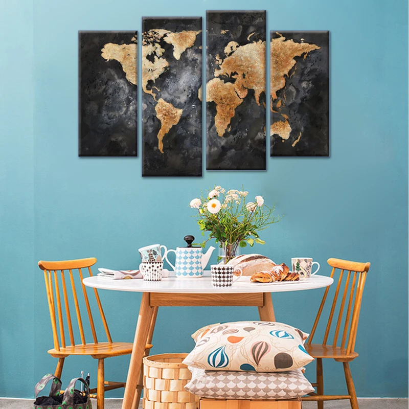 4 Pieces Abstract Globle Word Map Canvas Wall Art (2)